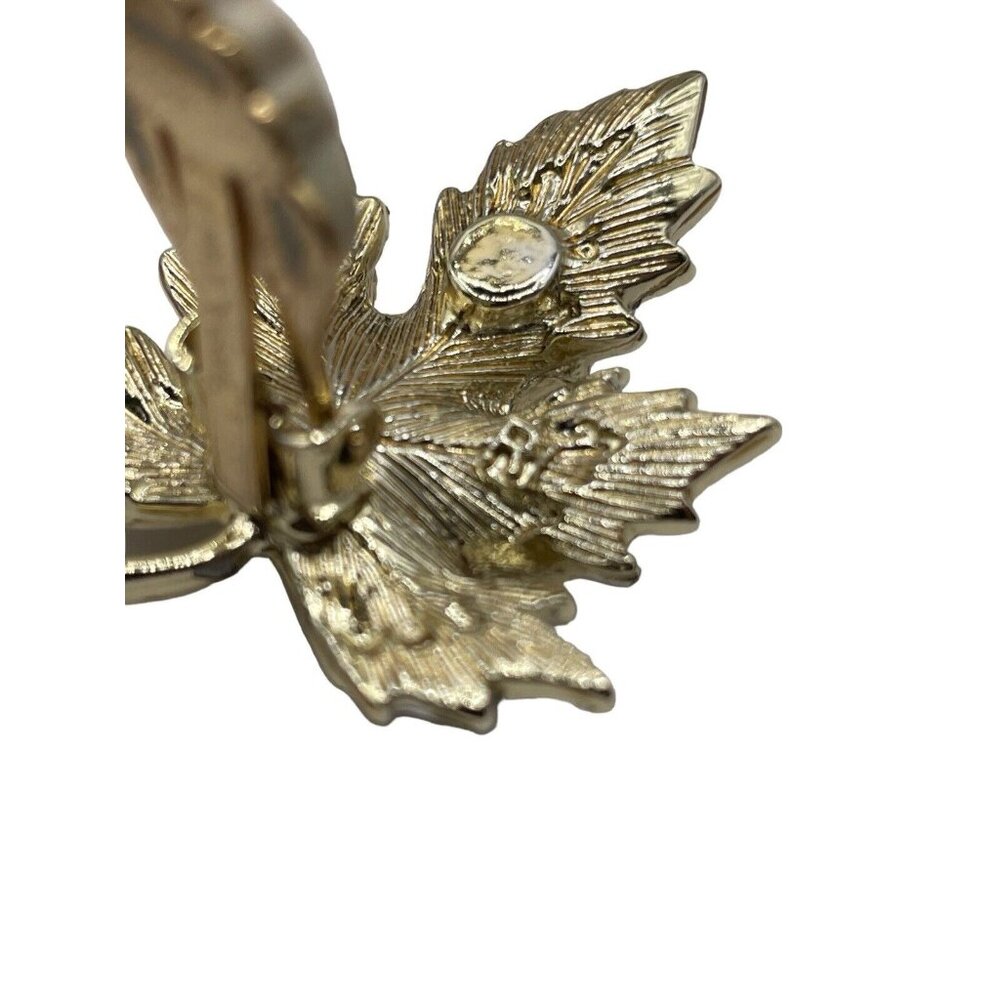 VTG Sarah Coventry Silver & Gold Tone Layered Maple Leaf Clip On Earrings Chunky - Picture 12 of 14